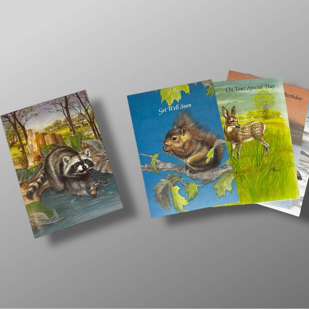 AMVETS Vintage Greeting Card Lot 5 Litho USA Birthday Get Well Animals